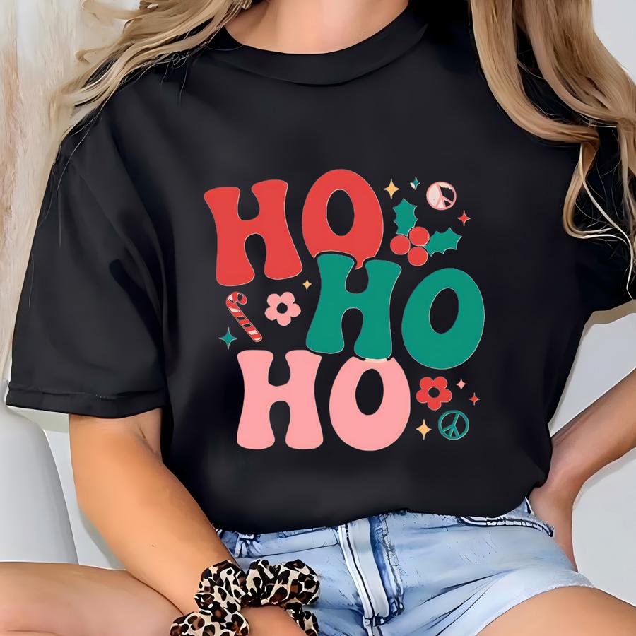 Ho Ho Ho Christmas Sweatshirt | Retro Groovy Holiday Crewneck | Colorful Christmas Pullover | Cozy Holiday Gift T-shirt