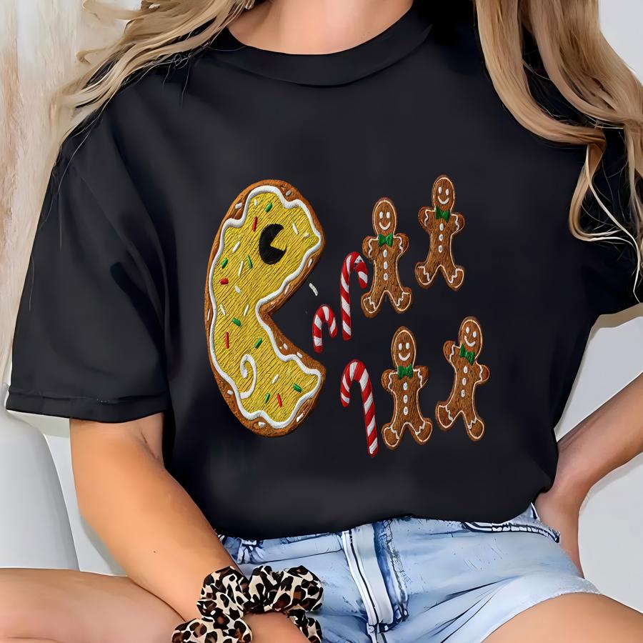 Gingerbread Cookie Eater Sweatshirt, Funny Christmas Shirt, Cookie Monster Xmas Tee, Arcade Game Inspired Holiday Hoodie T-shirt