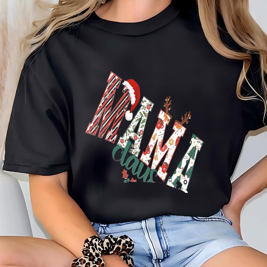 Custom Christmas Mama Claus Sweatshirt, Xmas Name Hoodie, Personalized Mama Claus Sweater With Kids Names On Sve, Xmas Gift For Mom T-shirt