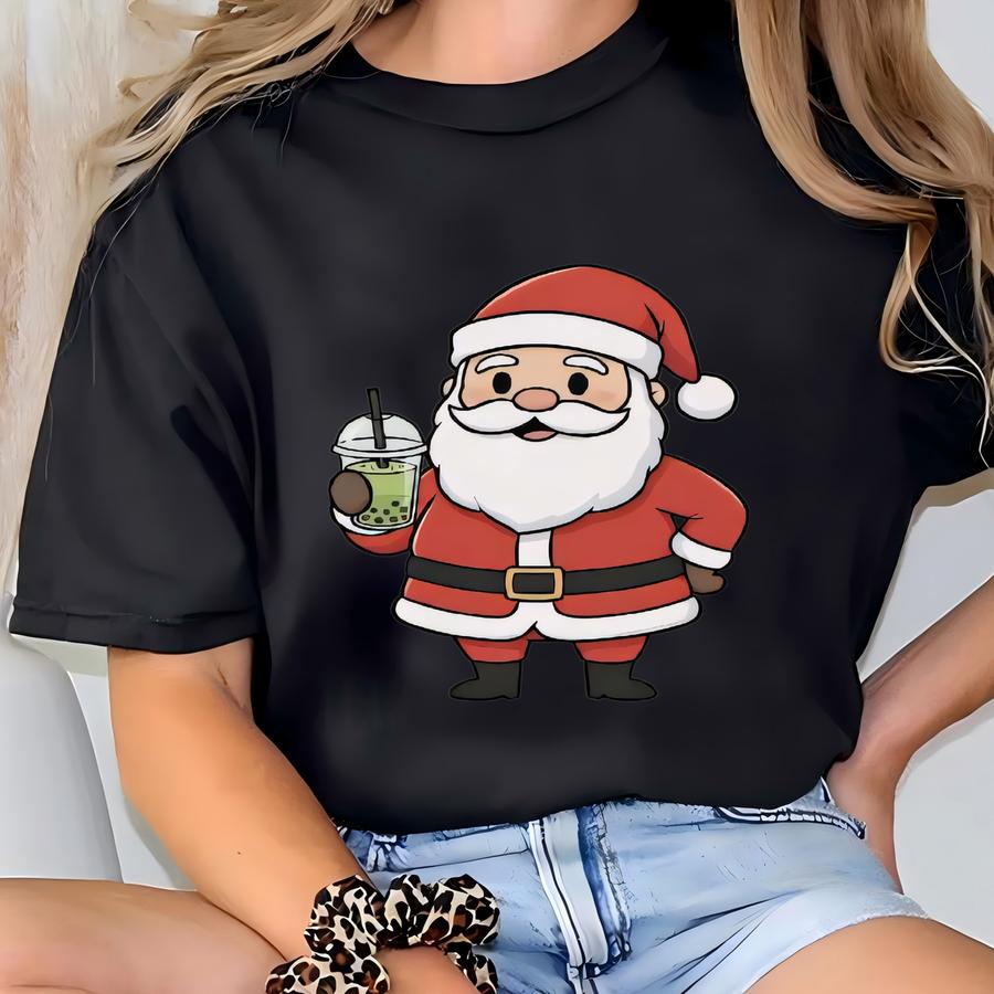 Ice Matcha Santa Sweatshirt, Funny Christmas Hoodie, Santa Drinking Matcha Sweat, Holiday Matcha Lover Sweatshirt, Xmas Santa Graphic Hoodie T-shirt