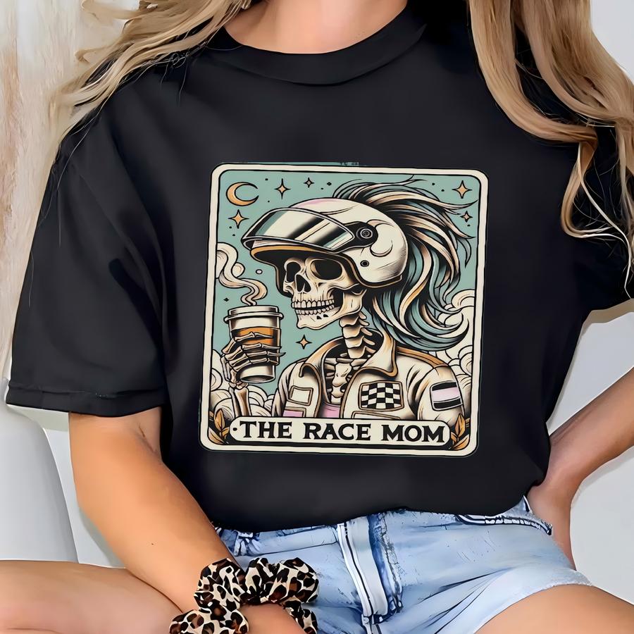 Race Mom Shirt, ® Car Racing Mom Tarot Card Hoodie, Skeleton Race Mom Halloween Tee, Funny Gift For Car Racer Mom T-shirt