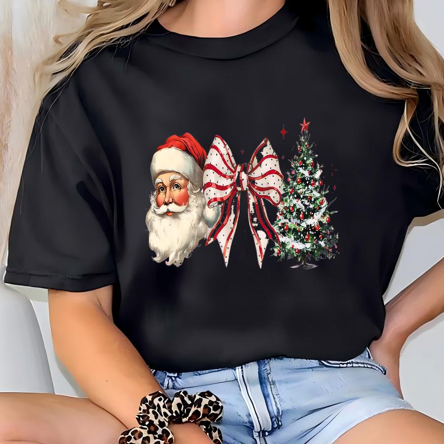 Tis The Season Christmas Sweatshirt, Santa Claus Sweatshirt, Coquette Christmas Hoodie, Christmas Tree Sweater, Cozy Season Gifts T-shirt