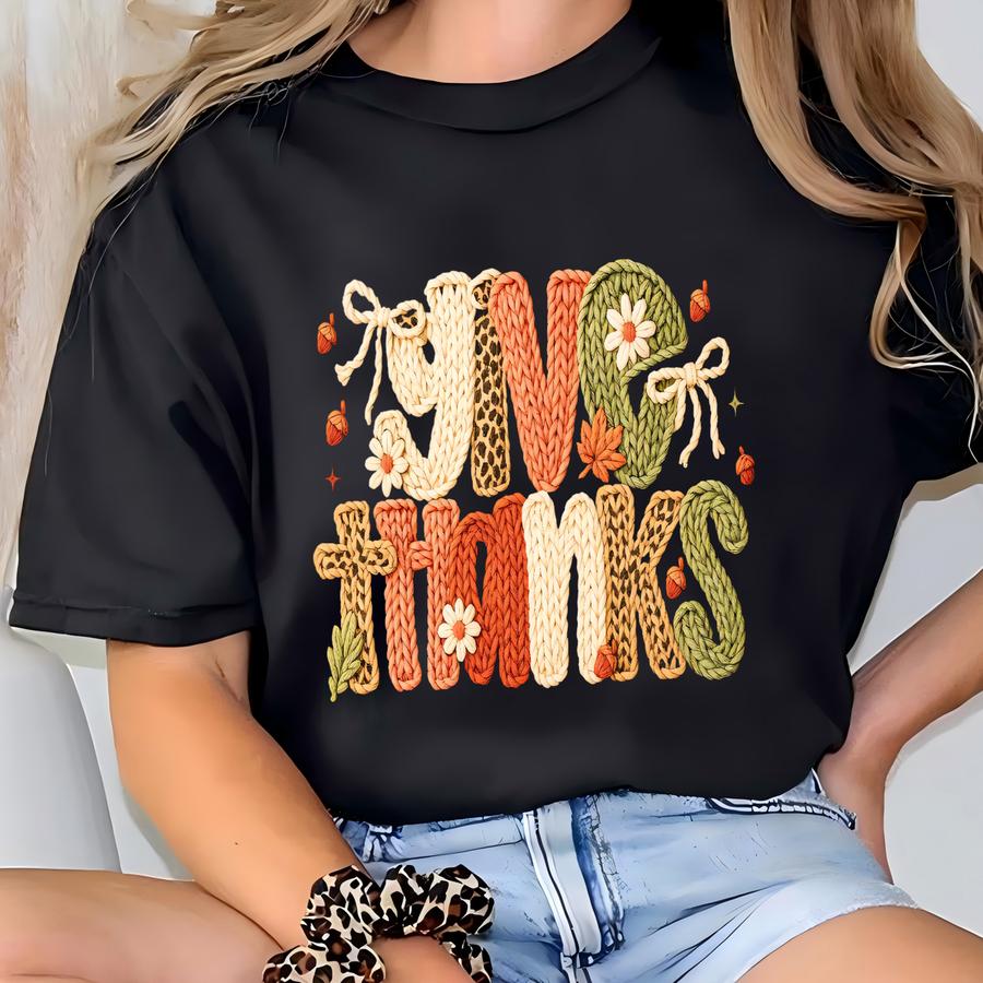 Give Thanks Faux Yarn Thanksgiving Shirt - Shirt - Thanksgiving Shirt - Holiday Shirt - Faux Yarn - Give Thanks T-shirt