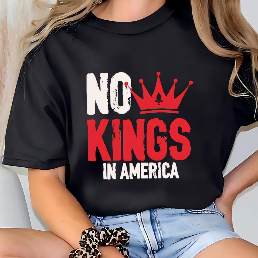 No Kings In America V-neck Shirt With American Flag On Sve T-shirt