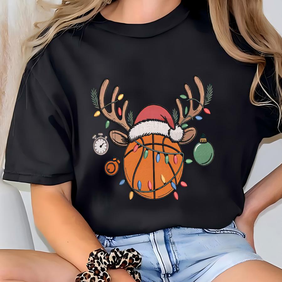 Basketball Reindeer Christmas Sweatshirt: Funny Sports Santa Antlers Sweatshirt T-shirt