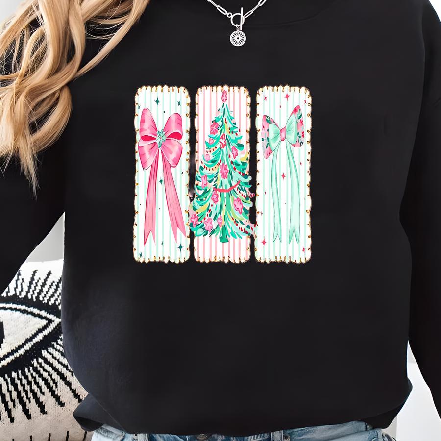 Christmas Tree Sweatshirt: Multiple Colors With Bows And 'tis The Season' Sweatshirt
