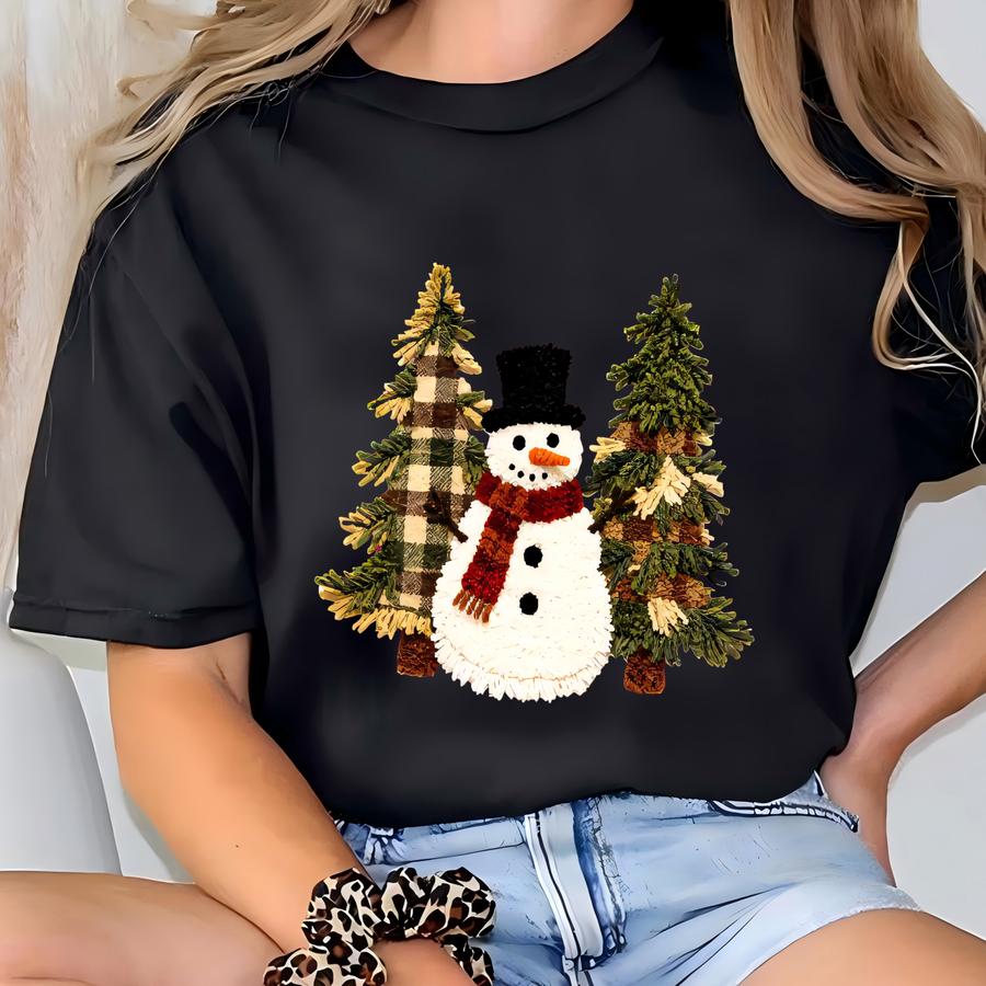 Faux Patchwork Snowman Hoodie, Patchwork Christmas Gift, T-shirt