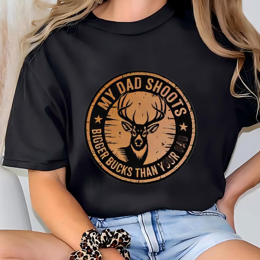 My Dad Shoots Bigger Bucks Than Your Dad Hat | Leather Patch Richardson 112 Trucker | Hunting Gift For Dad | Outdoorsman Cap T-shirt