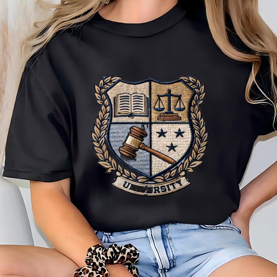 Law School University Crest Sweatshirt, Future Lawyer Gift Hoodie, Legal Student Apparel Tee, Attorney Crewneck T-shirt