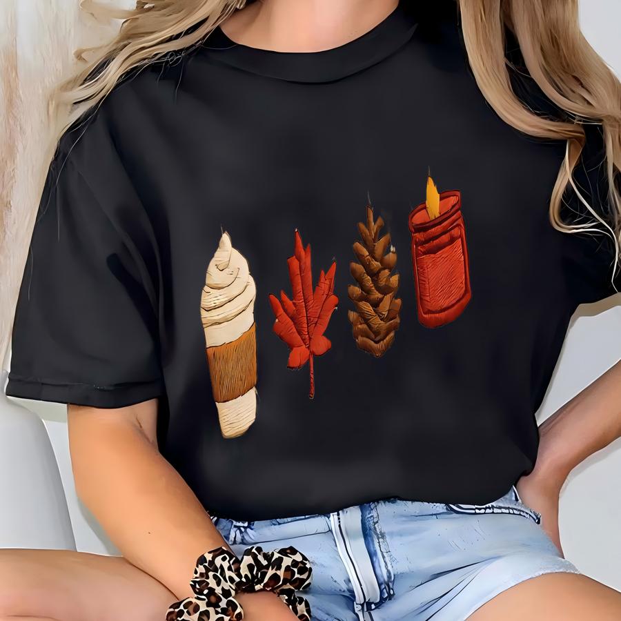 Autumn Vibes Sweatshirt, Coffee Leaf Cone Candle Fall Shirt, Cozy Pumpkin Spice Latte Crewneck, Seasonal Gift T-shirt