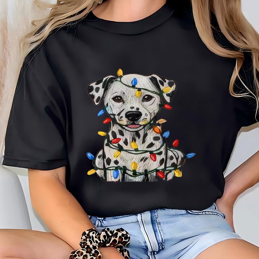 Dalmatian Dog Christmas Lights Sweatshirt, Cute Pet Portrait Holiday Hoodie, Dog Lover Crewneck Sweater, Dog Mom Xmas Gift T-shirt