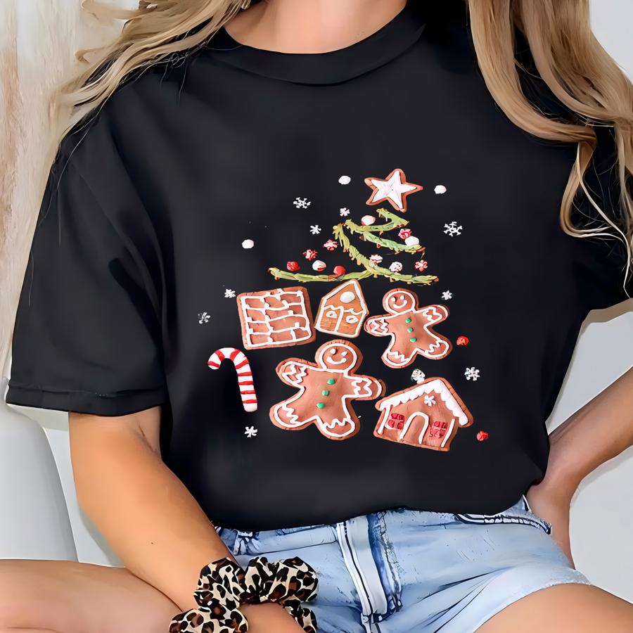 Gingerbread Sweatshirt, Cute Christmas Shirt, Gingerbread Man Christmas Tree, Holiday Winter T Shirt, Gift For Baker, Festive T-shirt