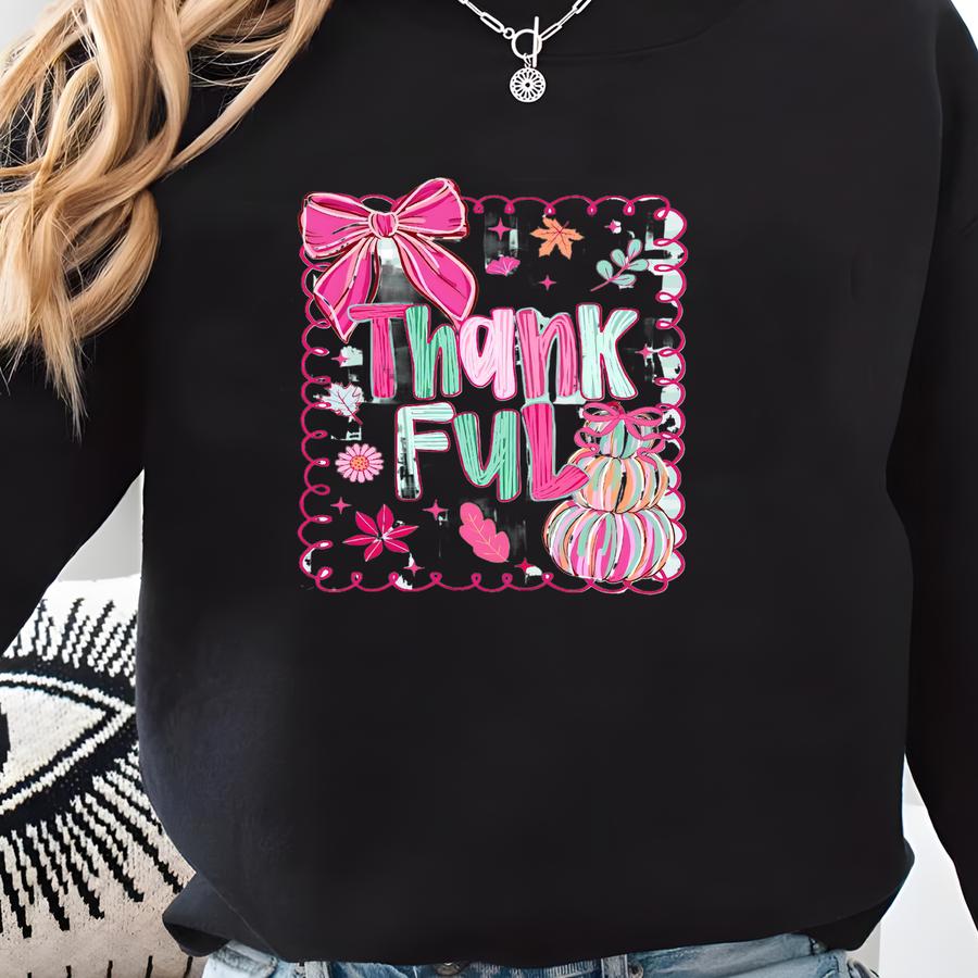 Coquette Thankful Png, Preppy Thanksgiving Pumpkin Png, Brushstroke Fall Pumpkin Bow Png, Pink Pumpkin Coquette Png, Hand Drawn Doodle Sweatshirt
