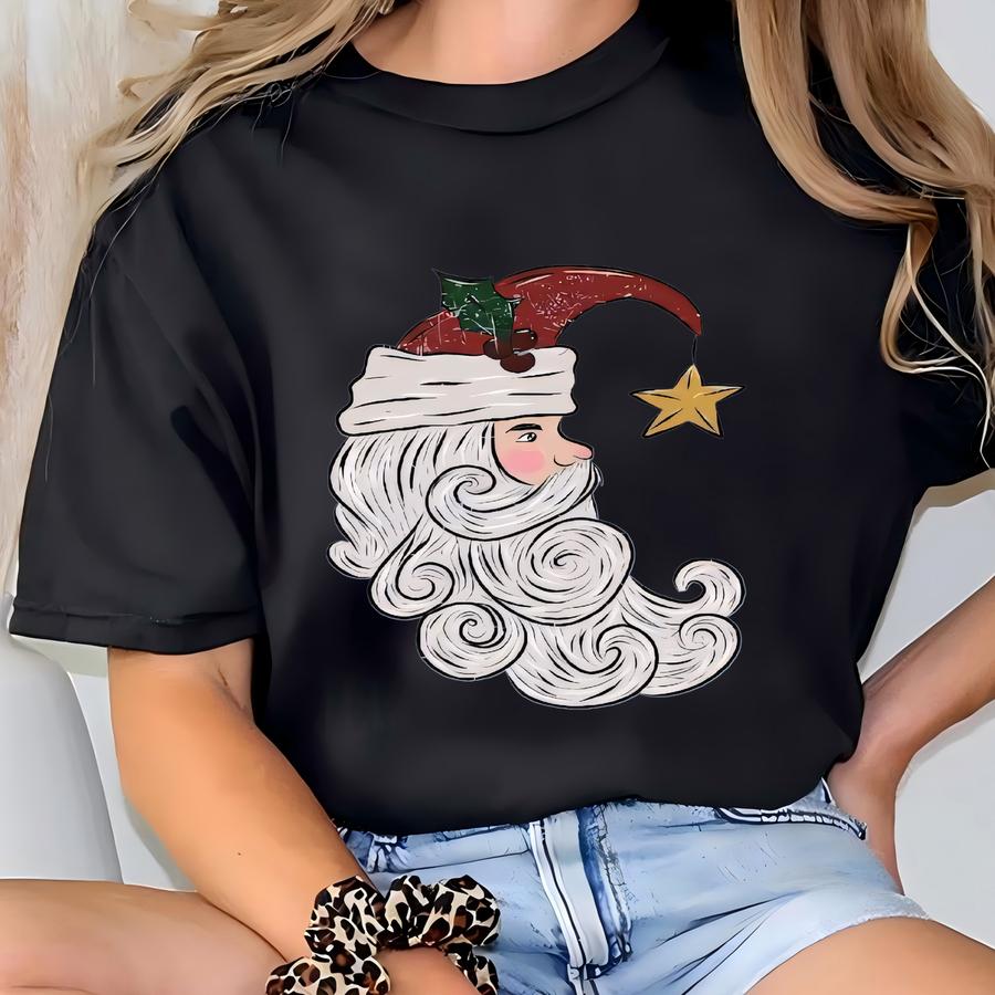 Santa Moon Shirt, Santa Claus Sweatshirt, Christmas Moon Hoodie, Cute Christmas Hooded Sweatshirt, Xmas Gift For Her, Preppy Christmas Pjs T-shirt