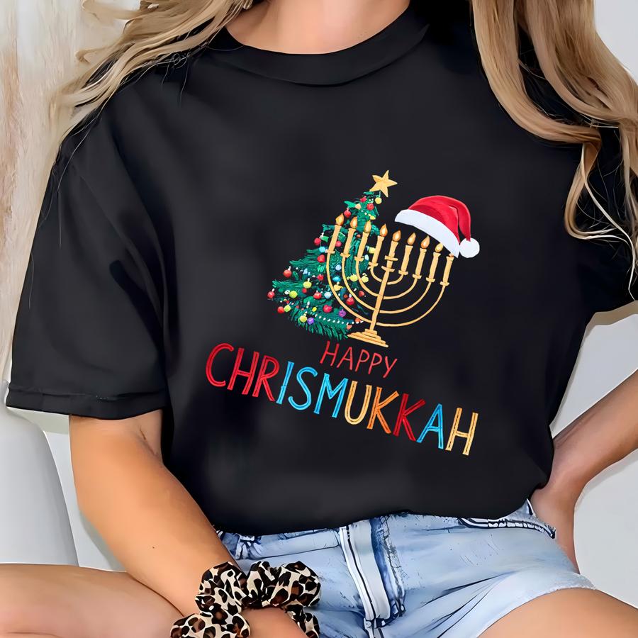 Happy Chrismukkah Sweatshirt, Religious Hanukkah Shirt, Hanukkah Menorah Candle Shirt, Chanukah Family Party Tee,christmas Shirt T-shirt