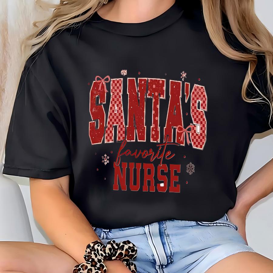 Santa's Favorite Nurse Hoodie, Christmas Nurse Sweater, Holiday Nurse Hoodie, Christmas Nurse Crew, Nursing Student Gift, Xmas Nurse Sweat T-shirt