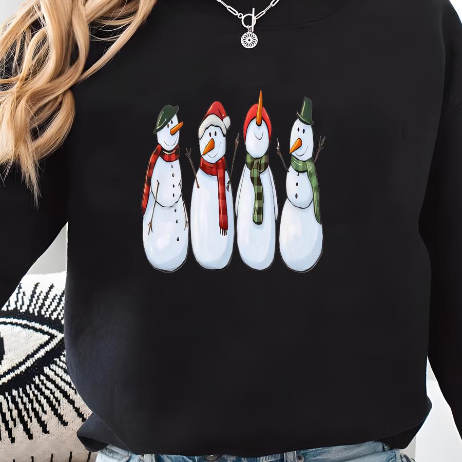 Four Snowmen Christmas T-shirt, Cute Winter Snowman Tee, Festive Holiday Shirt, Cozy Xmas Shirt, Funny Snowman Family Gift, Xmas Festive Tee Sweatshirt