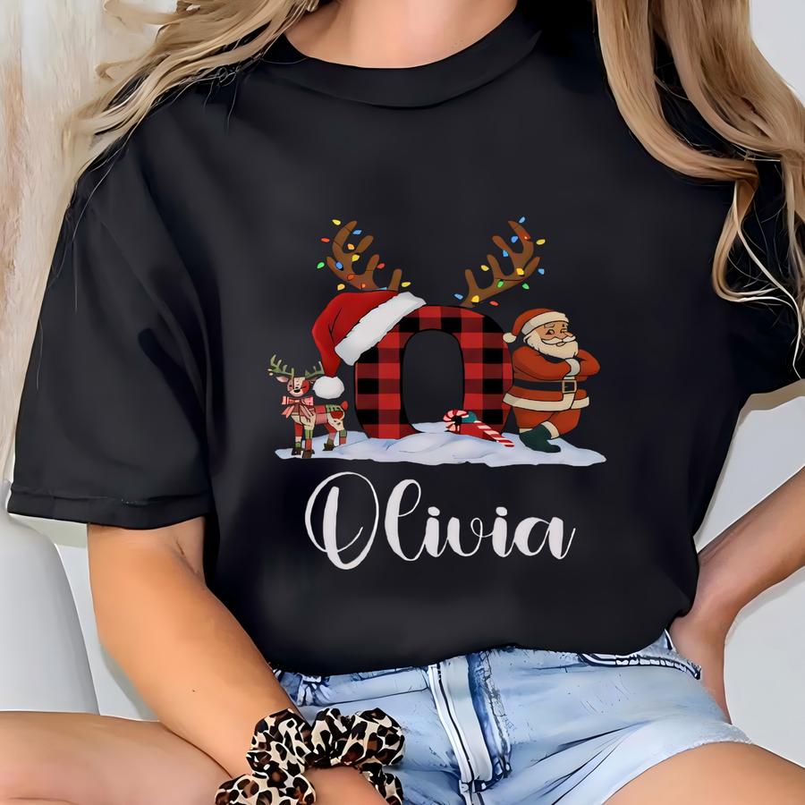 Family Christmas Shirt, Christmas Name Custom Shirt, Monogrammed Family Christmas Matching Shirt, Family Xmas Pajamas, Custom Letter Shirt T-shirt