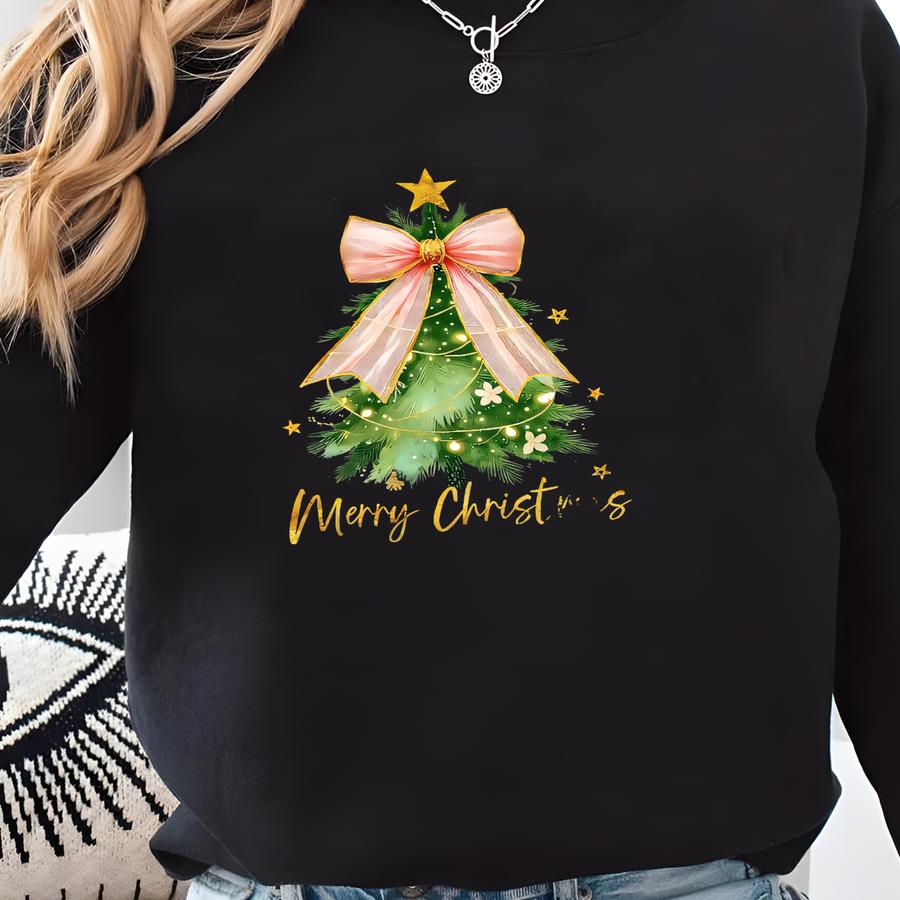 Christmas Tree Bow Sweatshirt: Holiday Sprit Coquette Shirt Sweatshirt