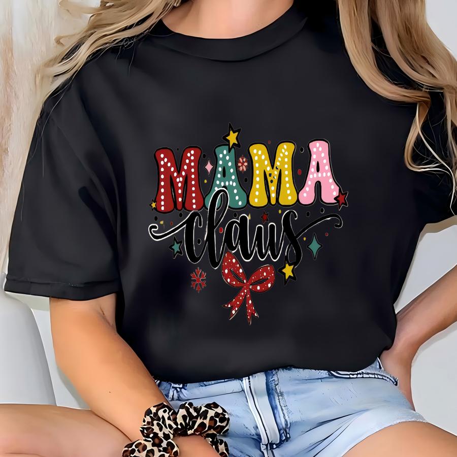 Custom Christmas Mama Claus Sweatshirt With Kids Name On Sve, Personalized Xmas Name Sweater T-shirt