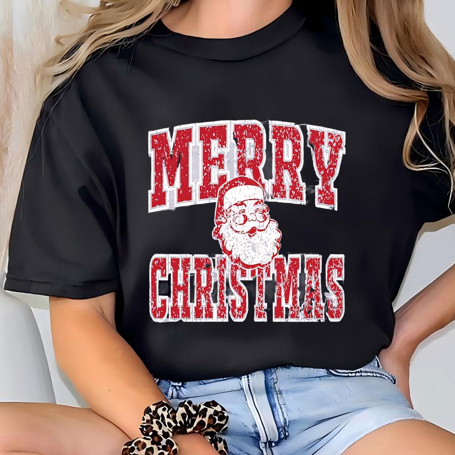 Distressed Santa Christmas Sweatshirt: Holiday Family Matching Shirt T-shirt