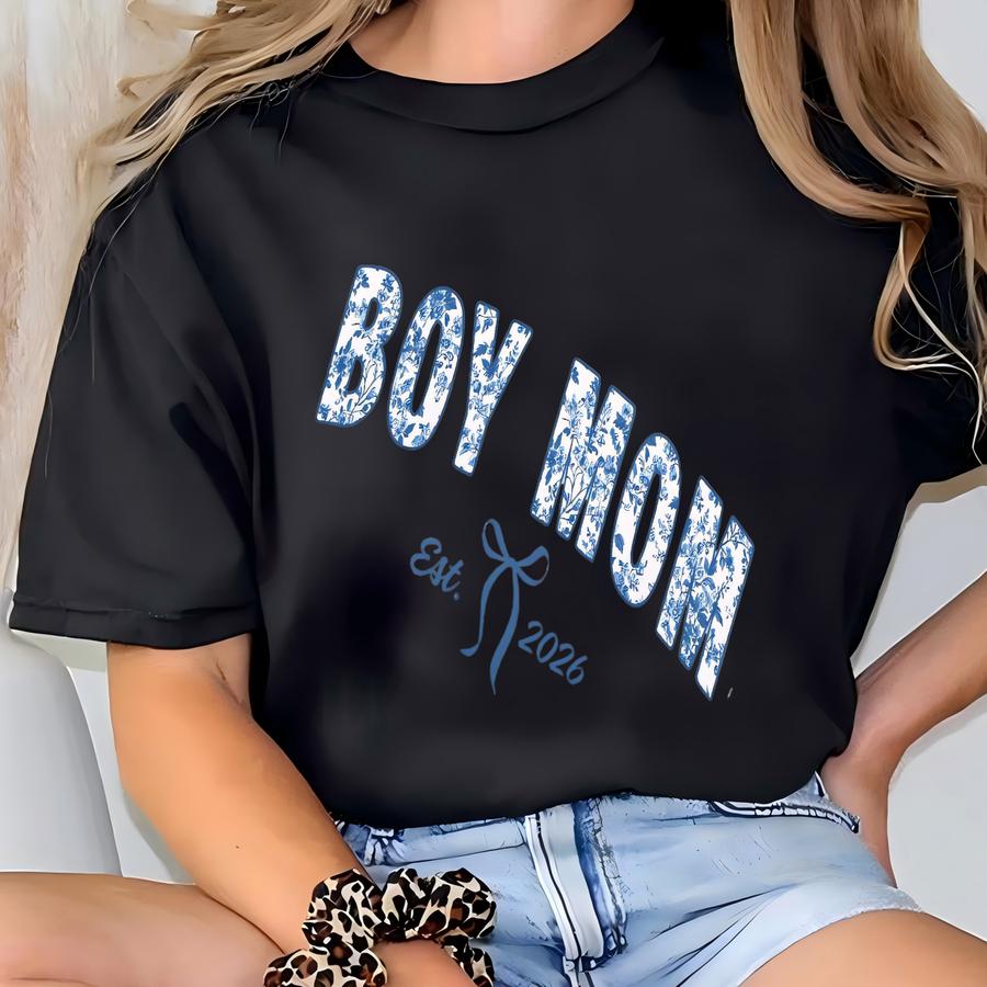 Custom Boy Mama Sweatshirt, Floral Mama Christmas Gift, Baby Gender Reveal Sweater, Varsity Boy Mama Shirt, New Mom Pregnancy Announcement T-shirt