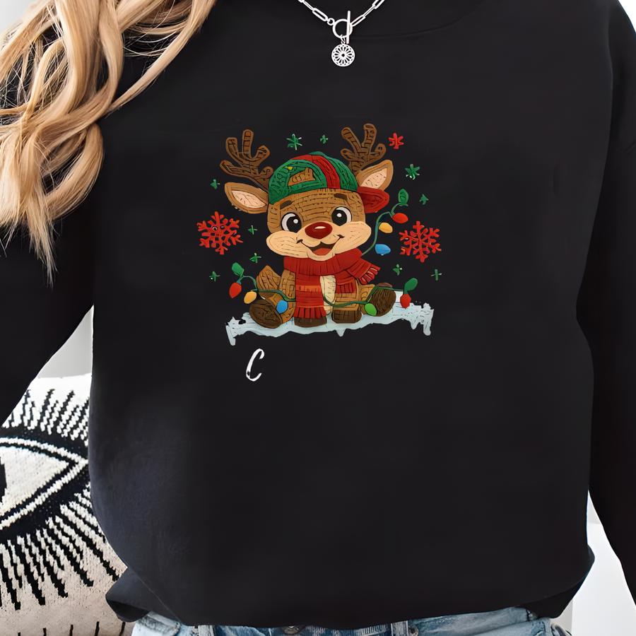 Custom Reindeer Toddler Shirt, Youth Christmas Tee, Cute Holiday Animal Graphic Shirt, Festive Santa’s Helper Outfit For Kids Sweatshirt