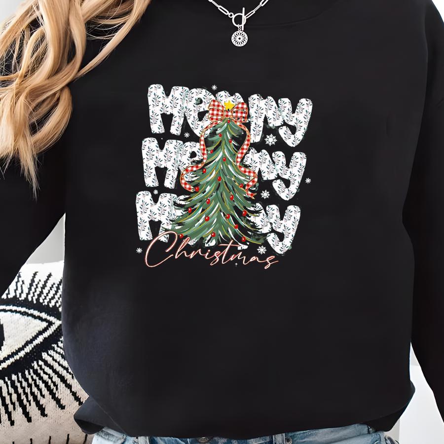 Cute Merry Christmas Tree Shirt, Merry Bright T-shirt, Festive Holiday Outfit, Xmas Graphic Tee Sweatshirt