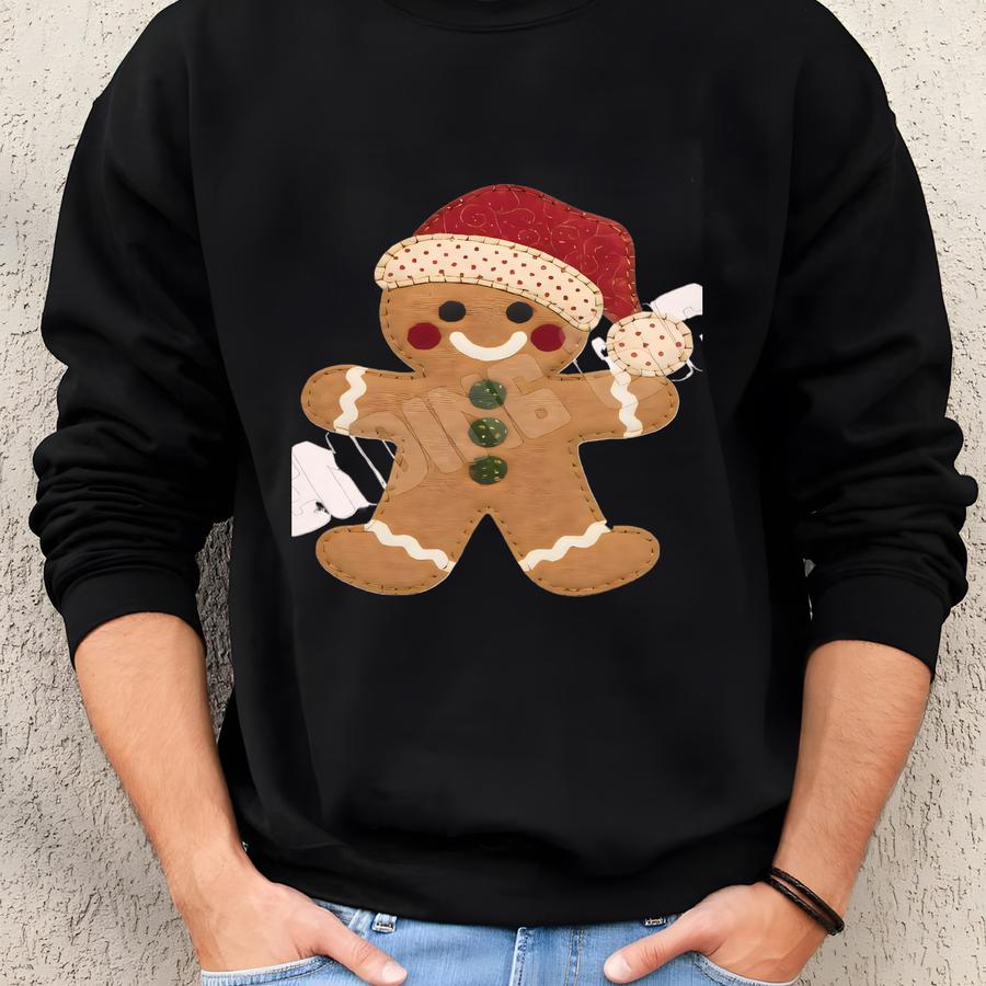 Faux Patchwork Gingerbread Shirt Christmas Cookie Lover Tshirt, Patchwork Holiday Quilt Tee Baker Xmas Crewneck Sweatshirt