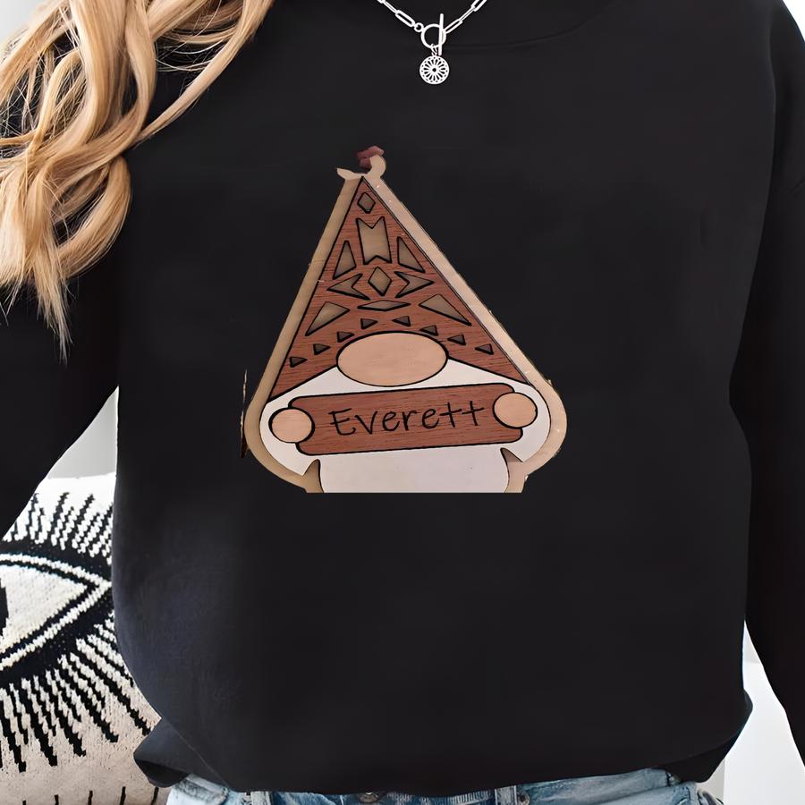 Personalized Gnome Holiday Ornaments, Scandinavian Vibe, Farmhouse Style, Minimalist Look, Wooden Ornaments, Custom Christmas Tags Sweatshirt