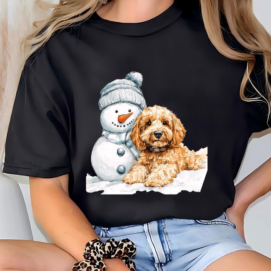 Goldendoodle And Snowman Holiday Sweatshirt, Christmas Goldendoodle Tshirt, Golden Doodle Winter Hoodie, Doodle Mom Dog Mom Gift T-shirt