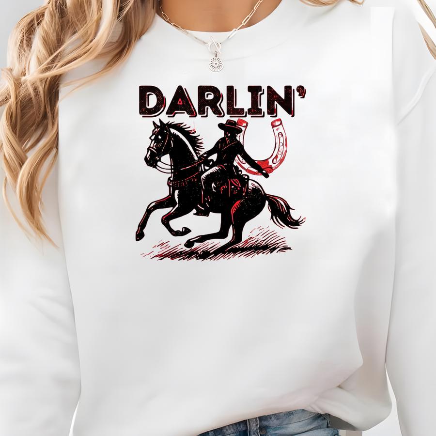 Darlin' Western Sweatshirt: Retro Rodeo Graphic Tee Sweatshirt Darlin' Western Sweatshirt: Retro Rodeo Graphic Tee Sweatshirt