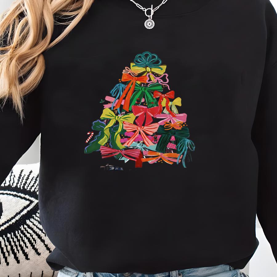 Colorful Coquette Christmas Tree Shirt, Merry Bright Shirt, Coquette Holiday Shirt, Women Christmas Gift, Christmas Day Gift, Xmas Girls Tee Sweatshirt