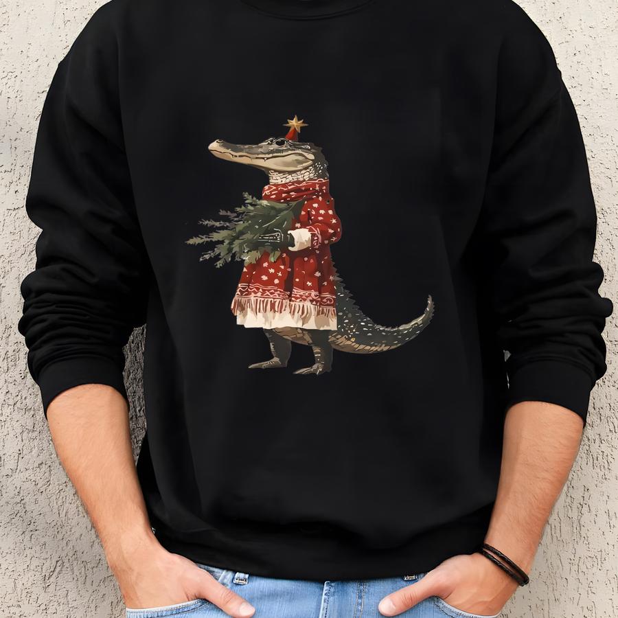 Alligator Christmas Sweatshirt, Animal Christmas Gift, Florida Christmas, Wildlife Christmas Sweater, Hunter Gift, Crocodile Lover Gift Sweatshirt