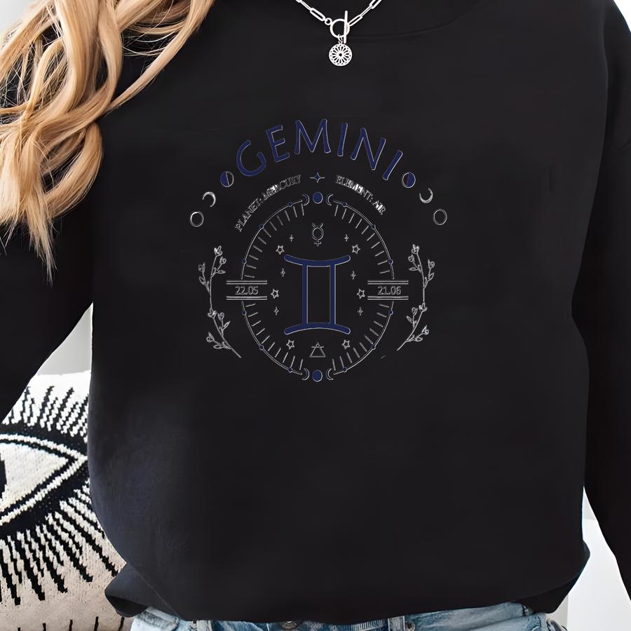 Gemini Zodiac Sign T-shirt, Element Air Astrology Tee, Planet Mercury Constellation Horoscope Birthday Gift, Gemini Shirt, Zodiac Tee Sweatshirt