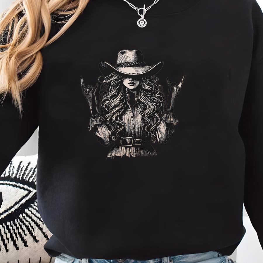 Cowgirl Sweatshirt: Western Graphic Crewneck, Country Cowgirl Gift, Rodeo Aesthetic Unisex Sweatshirt