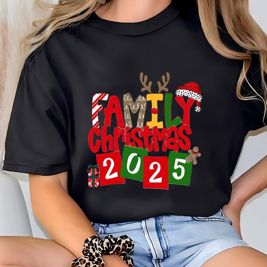 Family Christmas 2025 Matching Shirts, Xmas Pajamas Top, Holiday Outfit, Pjs Tee, Reindeer Santa T-shirt