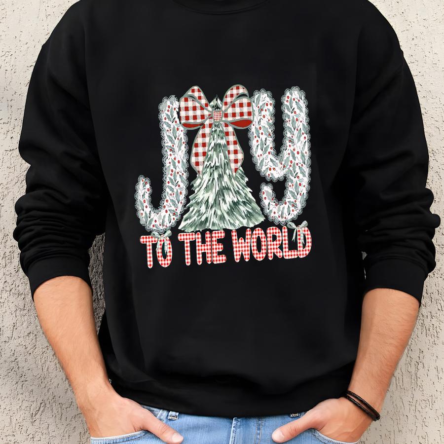 Joy To The World Sweatshirt, Christian Christmas Hoodie, Jesus Xmas Sweater, Holiday Crewneck For Women, Christmas Tree Bow Sweatshirt Sweatshirt