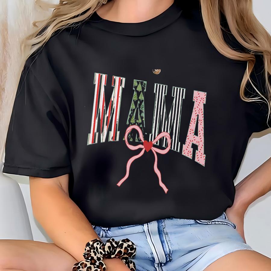 Christmas Mama Shirt, Retro Mom Shirt, Christmas Gift For Mom, Xmas Christmas Tee Holiday New Mom Gift Pregnancy Announcement T-shirt