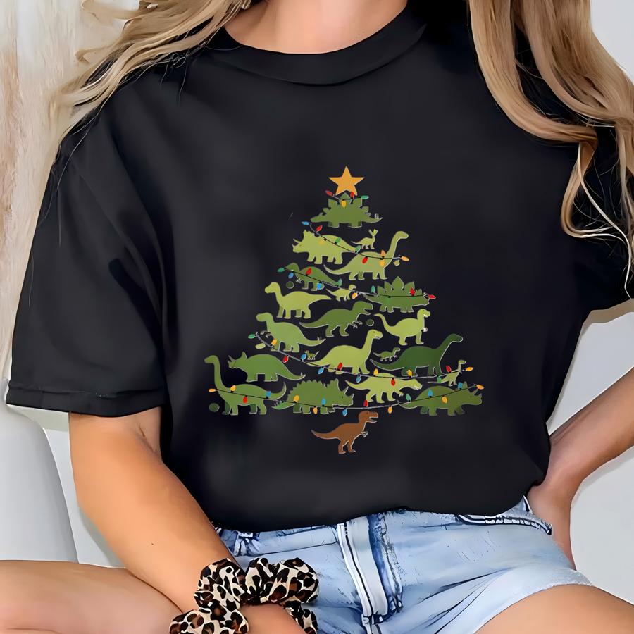 Dinosaurs Christmas Tree Shirt, Christmas Kids Hoodie, Toddler Boy Xmas Shirt, Holiday Shirt For Baby Boy, Kids Christmas Gift, Xmas Shirt T-shirt
