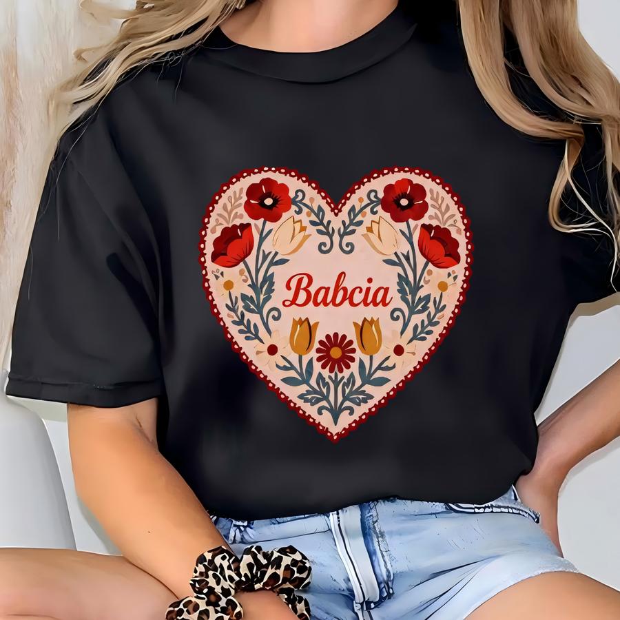 Babcia Sweatshirt, Polish Folk Art Floral Heart, Grandma Gift T-shirt