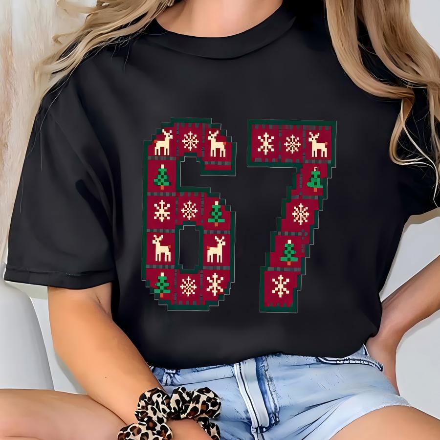 6 7 Pixel Art Christmas Sweatshirt, Funny 8 Bit Ugly Sweater, Retro Gamer Meme Shirt, Arcade 67 Holiday Gift For Teens Or Adults T-shirt