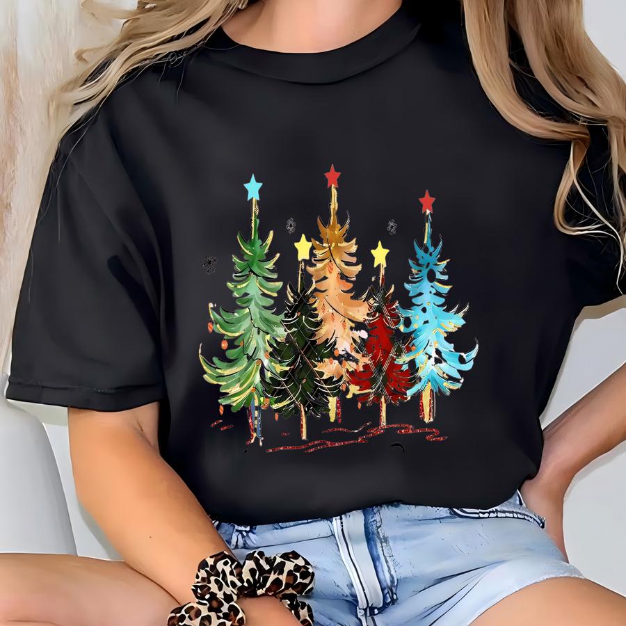 Christmas Sweatshirt, Merry Bright Xmas Tree Sweater, Pink Holiday Festive Sweatshirt For Women T-shirt