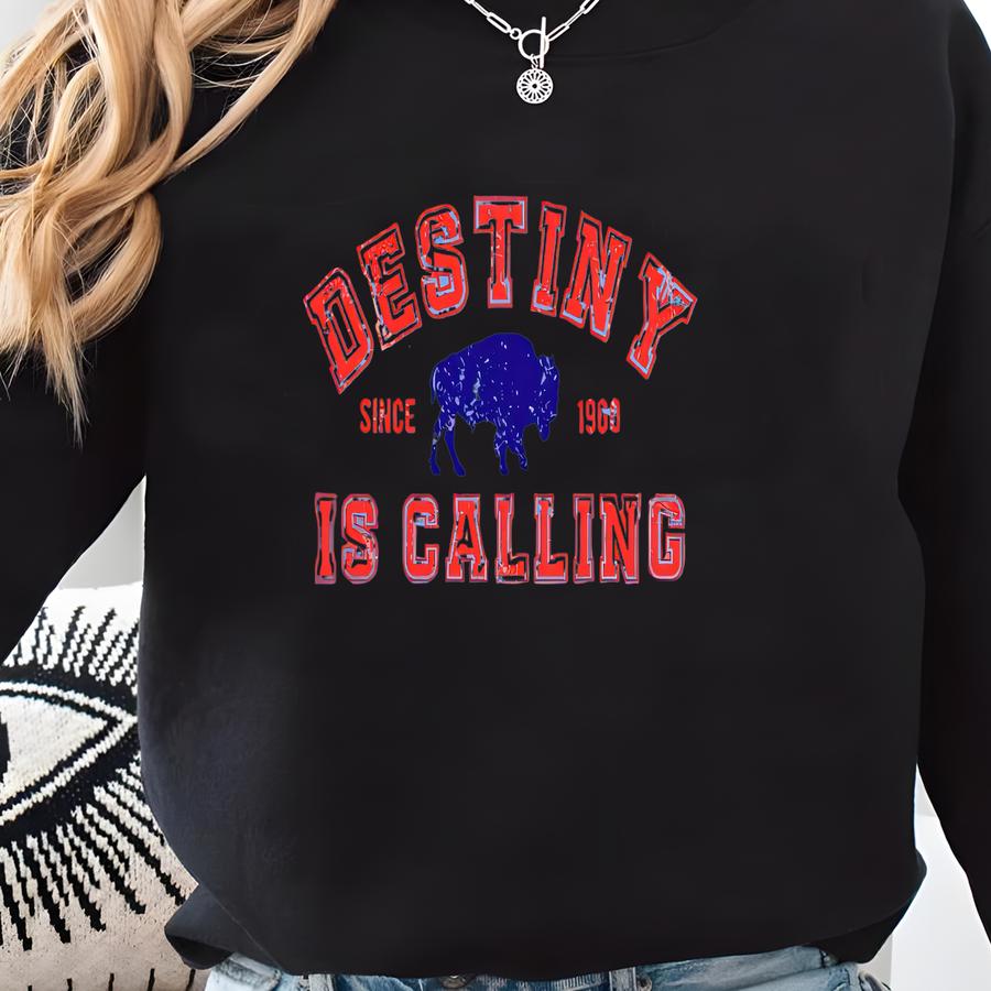 Destiny Is Calling Long Sve Tee, Vintage Buffalo Football Crewneck Shirt, Christmas Gift For Buffalo Fan Sweatshirt
