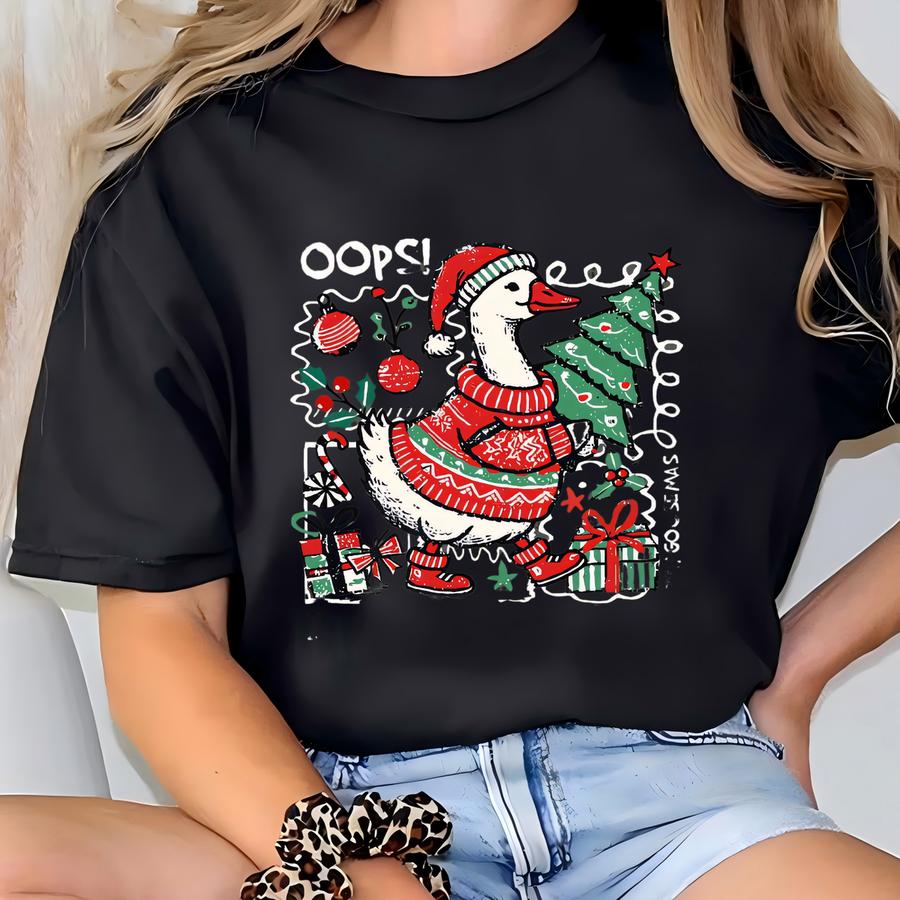 Oops I Got Another Tree Tshirt, Funny Christmas Goose Shirt, Retro Holiday Humor Shirt, Sarcastic Xmas Shirt, Xmas Tee Merry And Bright T-shirt