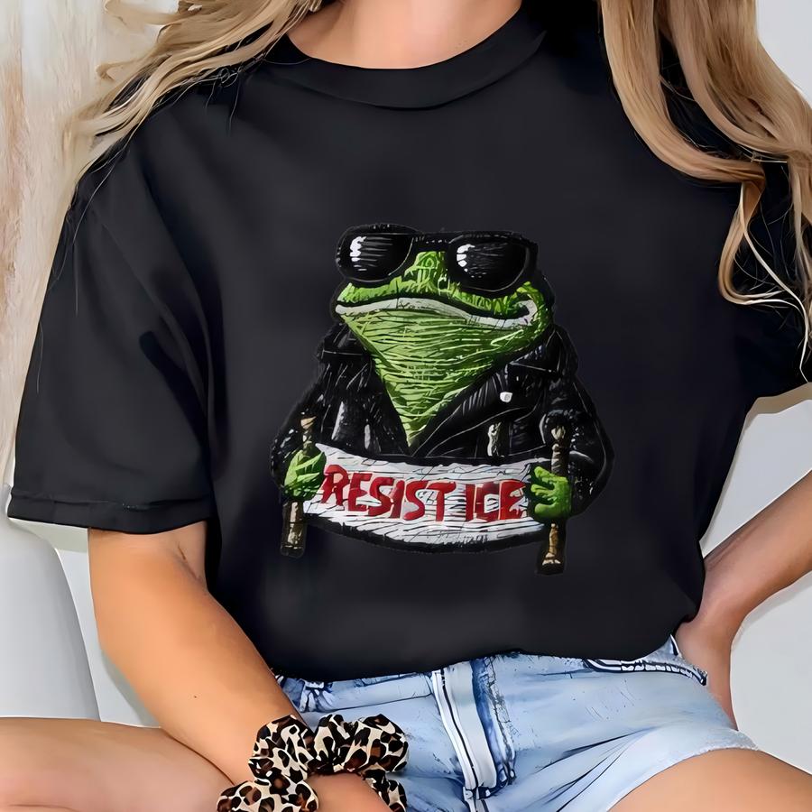 Frog Dad Cap, Resist Ice Biker Frog Hat, Funny Activist Cap, Winter Protest Gift, Cool Amphibian Hat T-shirt