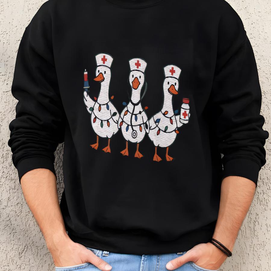 Nurse Silly Goose Sweatshirt, Fun Holiday Sweater For Nurses, Nursing Grad Festive Shirt, Funny Xmas Nurse Crew Sweatshirt