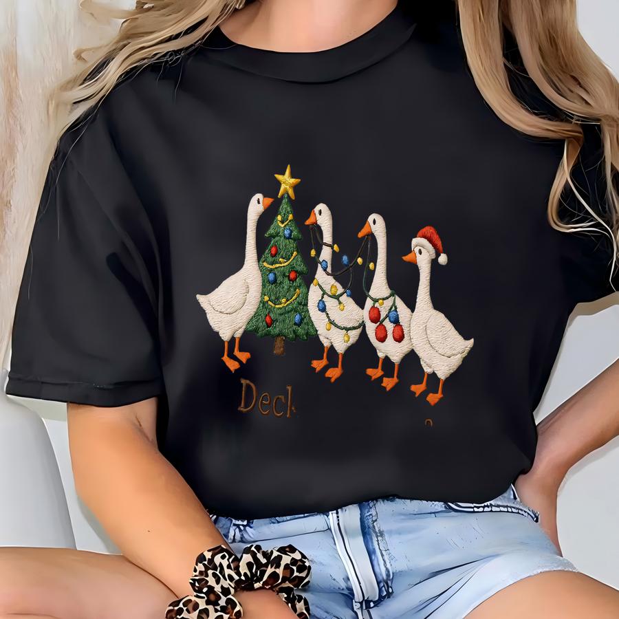 Deck The Honks Christmas Sweatshirt, Goose Holiday Tree Hoodie, Funny Xmas Goose Gift, Festive Bird Tee, Caroling T-shirt