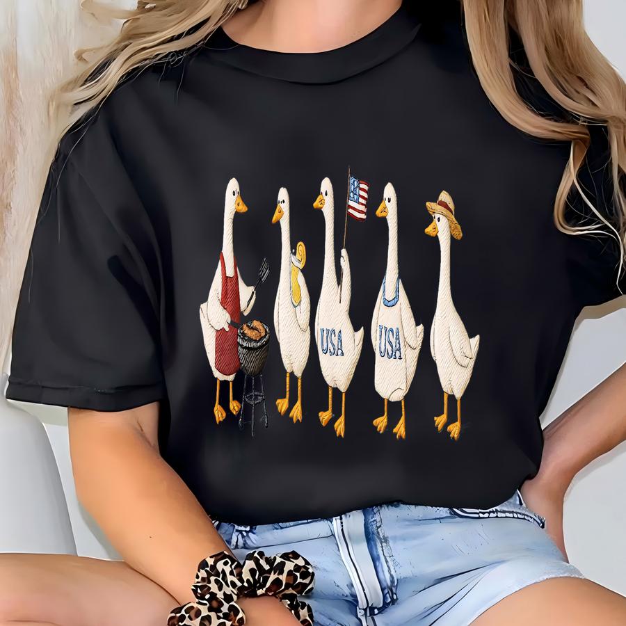 Patriotic Picnic Geese Sweatshirt, 4th Of July Hoodie, Funny Bbq Shirt, Summer Picnic Gift, American Goose Tee T-shirt