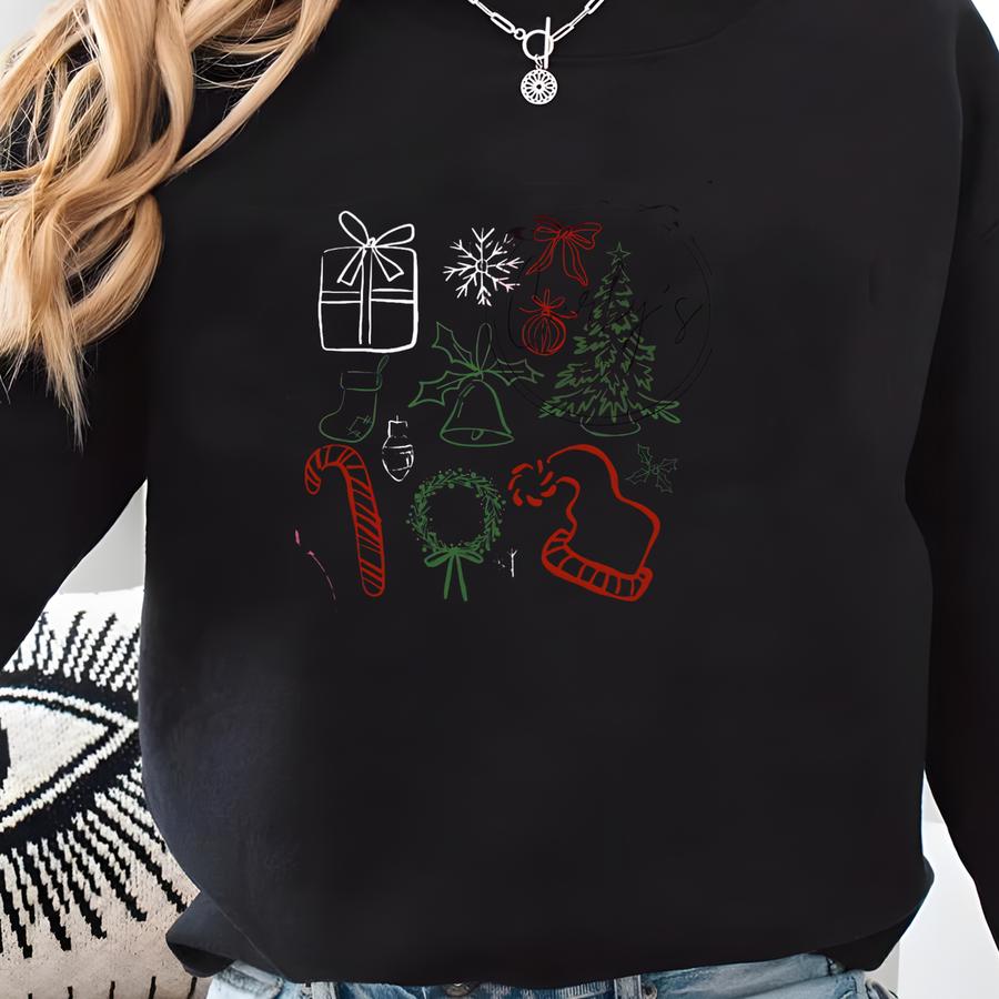 Merry Christmas Collage Vintage Png Santa, Snowman, Christian, Stocking, Ho Ho Ho, , Preppy, Retro Jesus, Bows, Snowflake Digital Sweatshirt